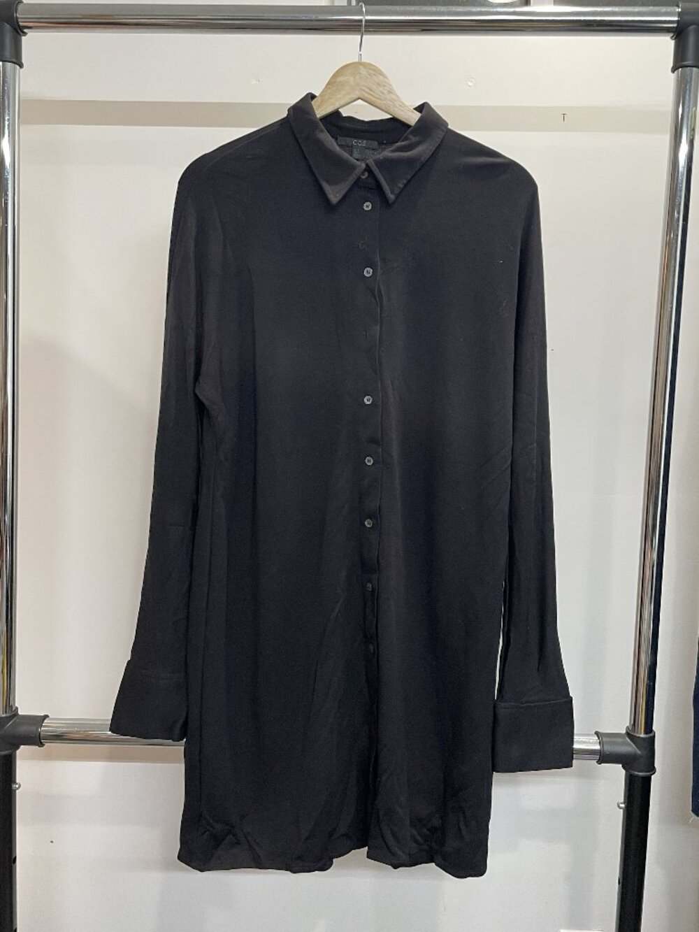 COS Black Long Sleeve Button Front Midi Dress Medium